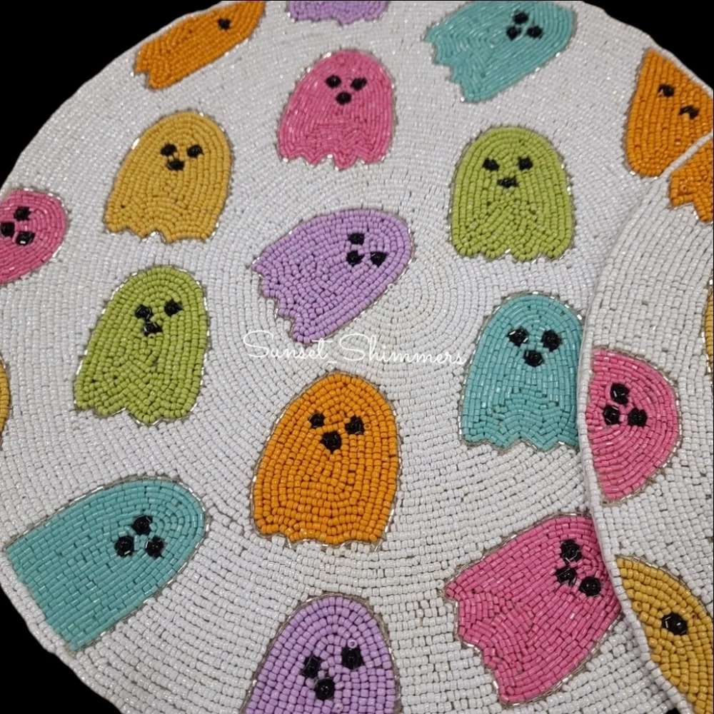 Sparkly Beaded GHOST Bright Colored Placemat Charger 15